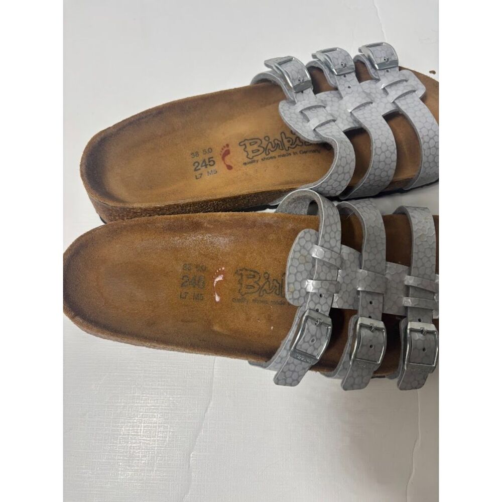 Birkenstock Birki's Women’s Xenia Silver Metallic Birko Flor Sandals Sz 38/7 - Picture 4 of 6